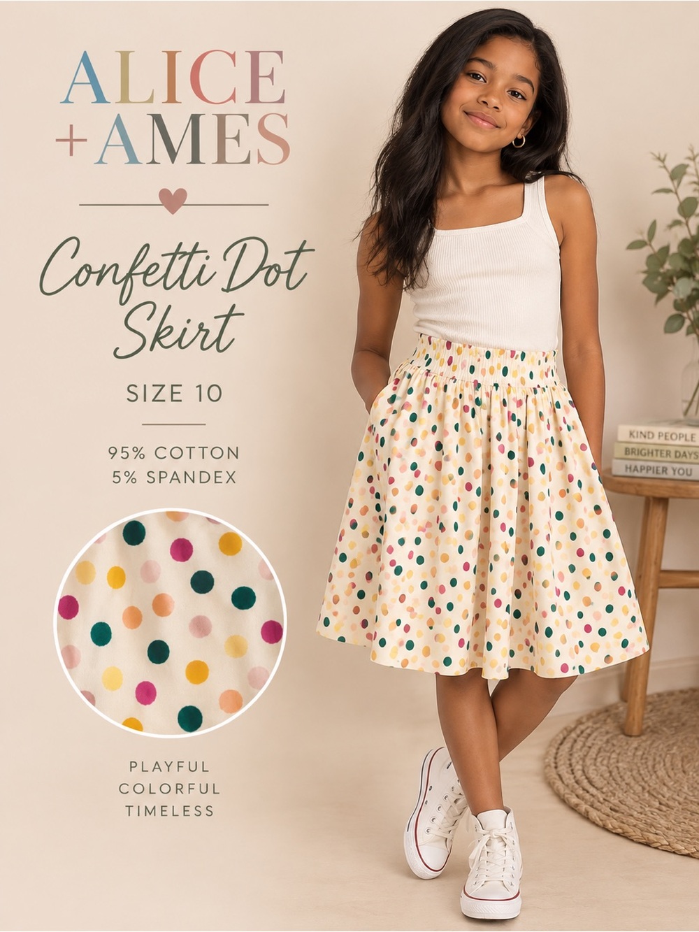 Alice + Ames Confetti Dot Twirl Skirt Girls Size 10 Multicolor